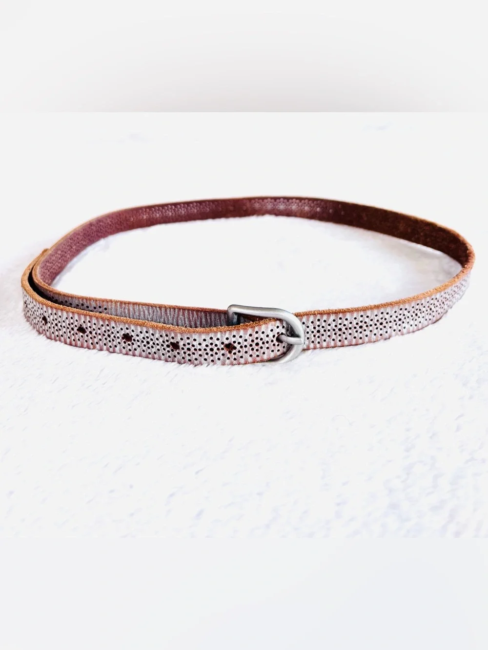 American Eagle Outfitters Skinny Leather Boho Belt, Silver & Brown, Size S
